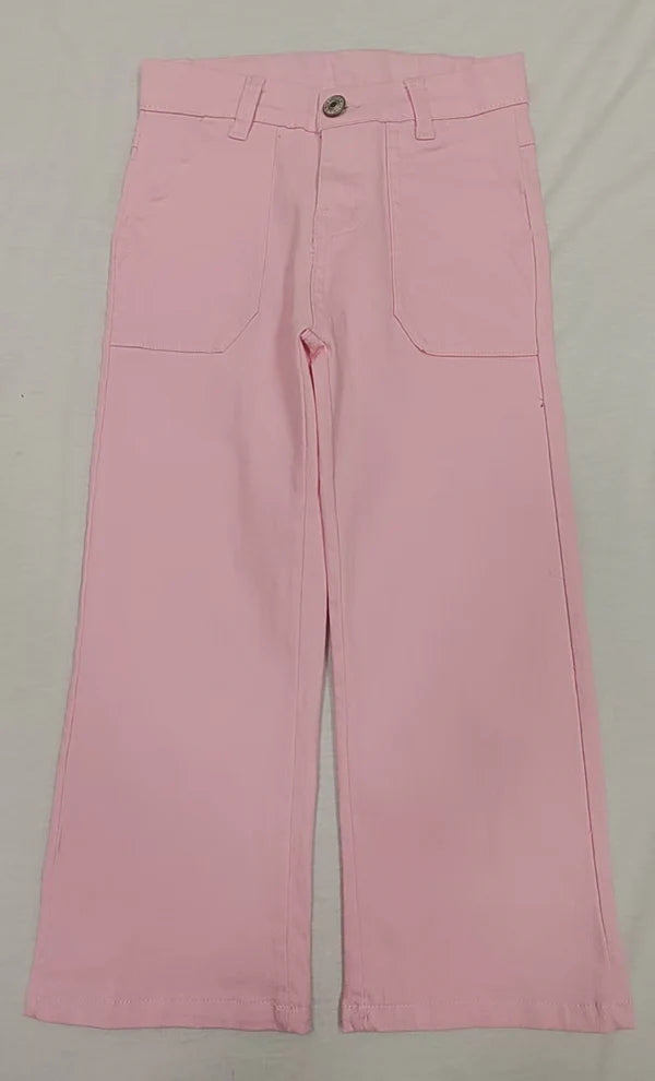 4.4 P0755 Baby Girls Pink Pockets Denim Straight Bottom Pants Preorder
