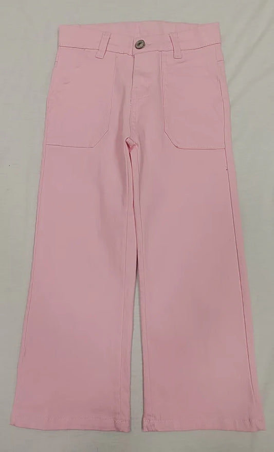 4.4 P0755 Baby Girls Pink Pockets Denim Straight Bottom Pants Preorder