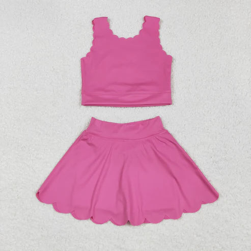 6.9  GSD2092 Baby Girls Hot Pink Yoga Vest Skirt Active Wear Clothes Set