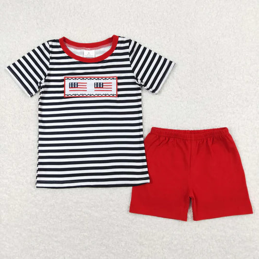 3.11  BSSO0565 baby boy clothes embroidery flag 4th of July patriotic clothes boy summer outfit