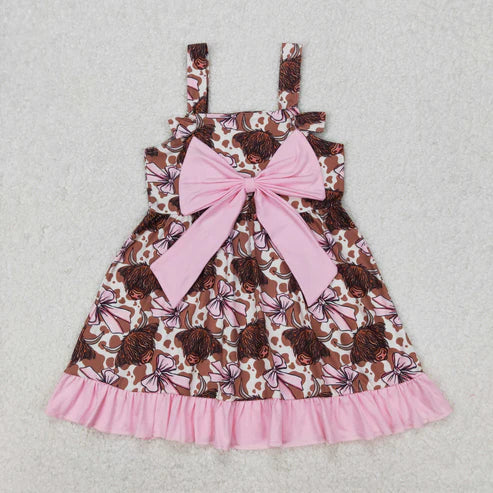 GSD1945 Baby Girls Bows Highland Cow Knee Length Dress