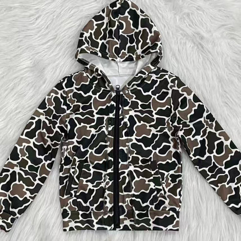 9.30 BT1382 Baby Boys Dark Brown Camo Pockets Zipper Western Hoodie Jackets Top Preorder