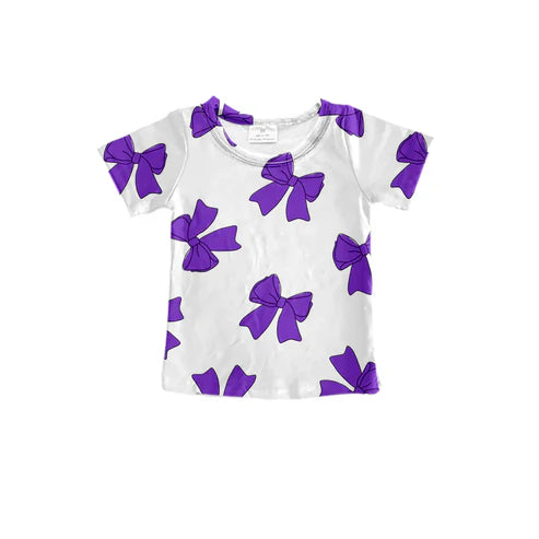 8.1 Custom Moq 5 Baby Girls Purple Bows Short Sleeve Tee Shirts Tops