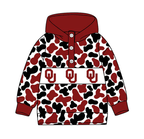 10.16 Custom Moq 8 Baby Boys Red Black Camo OU Team Button Hoodies Top
