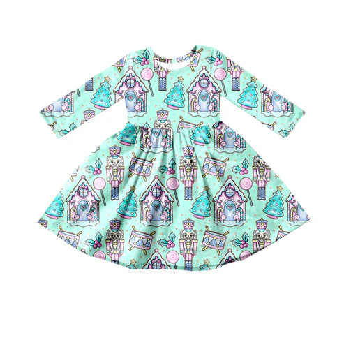 6.20 Custom Moq 3 Baby Girls Christmas Soldier Long Sleeve Knee Length Dresses