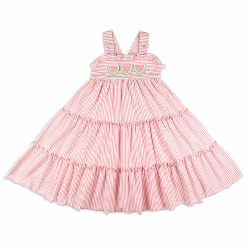 5.23 GSD2576 Baby Girls Flutter Pink Strap Watermelons Patchwork Knee Length Dress Preorder