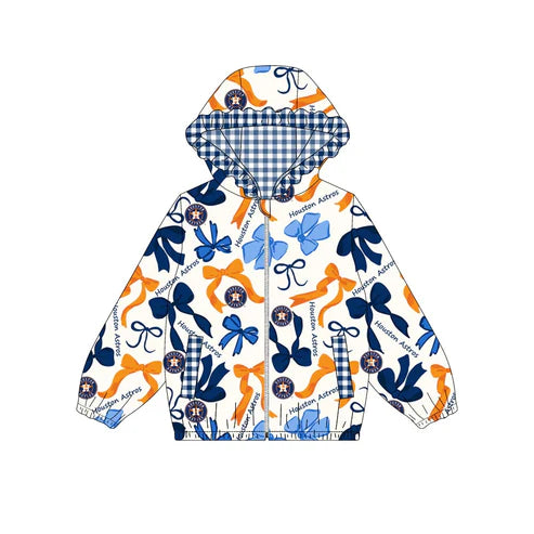 10.12 Custom Moq 8 Baby Girls Houston Astros Team Zipper Bows Hoodies Tops