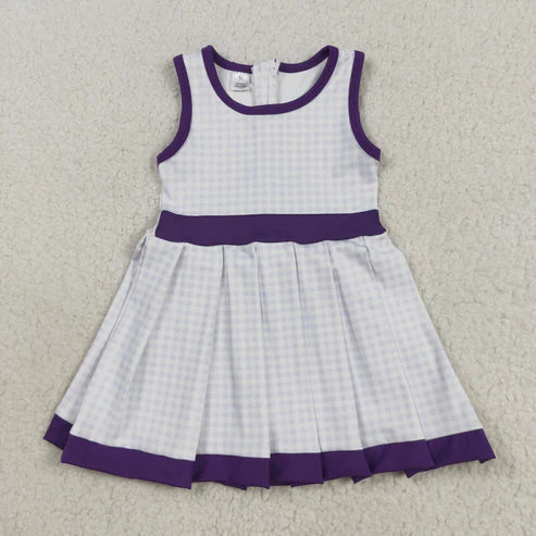 8.12 GSD2758 Baby Girls Purple Plaid Sleeveless Zipper Shorts Yoga Knee Length Dress