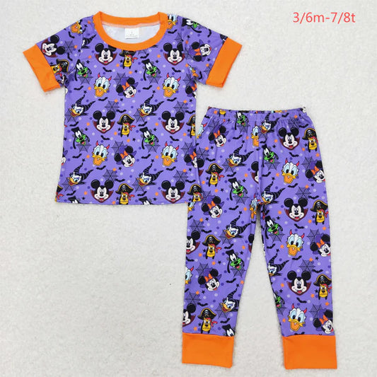 BSPO0434 Boys cartoon Halloween purple-orange short-sleeved trousers pajama set