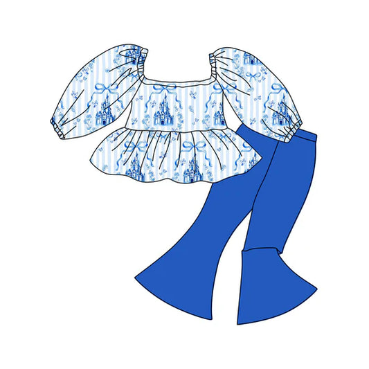 12.12 MOQ:5pcs GLP3283 pre-order toddler girl clothes castle print girl winter set