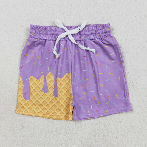 8.13 SS0621 Baby Girls Purple Ice Cream Drip Summer Shorts Bottoms