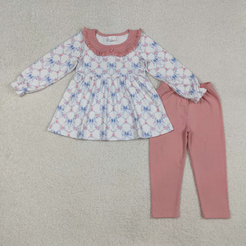 9.26 GLP2774 Baby Girls Blue Bows Flowers Tunic Leggings Pant Fall Clothes Set