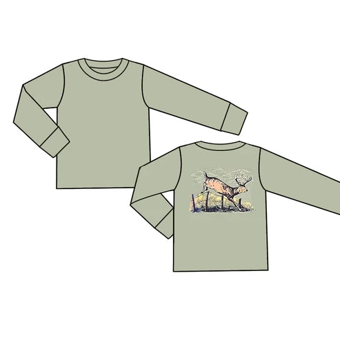 6.2 BT0949 Baby Boys Light Green Deers Long Sleeve Tee Shirts Tops Preorder