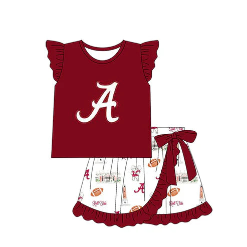 7.4 Custom Moq 3 Baby Girls Alabama team Tunic Top Ruffle Skirt Sets