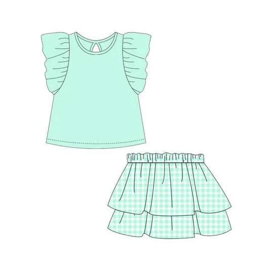 L-3.5 GSD2000 Baby Girls Green Top Ruffle Shirts Clothes Sets Preorder