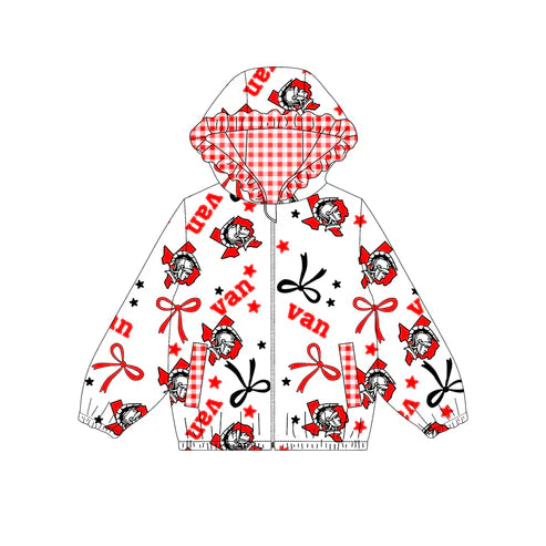10.9 Custom Moq 5 Baby Girls Red VAN Team Zipper Hoodies Tops