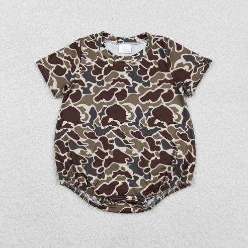 11.27 SR3453 Baby Boys Dark Khaki Camo Short Sleeve Southern Romper
