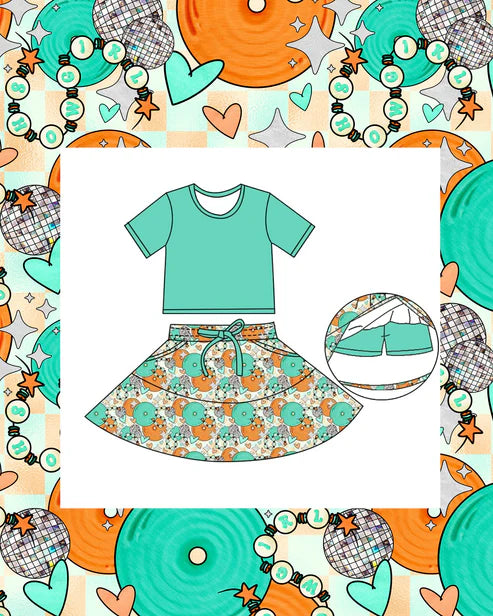 10.30 GSD2974 Baby Girls Aqua Short Sleeve Top Hearts Pockets Skirt Shorts Clothes Sets Preorder