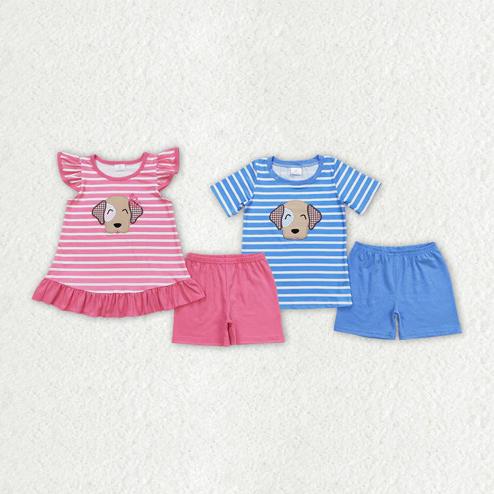 Sibling Boys Baby Girls Stripes Dog Summer Clothes Sets