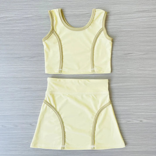 6.12 GSD2672 Baby Girls Sleeveless Yellow Vest Top Skirts Yoga Set Preorder