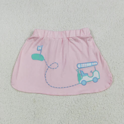 6.17 GLK0071 EmbroideryBaby Girls Pink Golf Flag Print Skirts