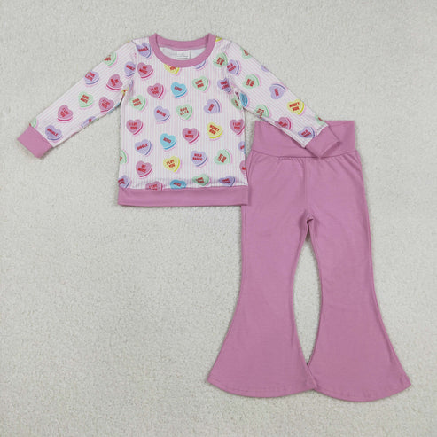 11.26 GLP2938 Baby Girls Colorful Hearts Plaid Top Pants Valentine Pajamas Set