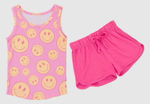 4.16  GSSO2605 Baby Girls Pink Sleeveless Smiles Top Pockets Short Set Preorder
