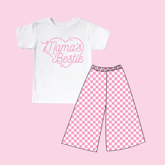 12.11 MOQ：5pcs GSPO2249 pre-order toddler girl clothes mama’s bestie print girl valentine's Day set