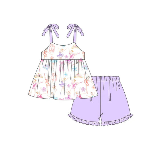 L-3.5 GSSO2138 Baby Girls Dance Girl Straps Tunic Ruffle Shorts Clothes Sets Preorder