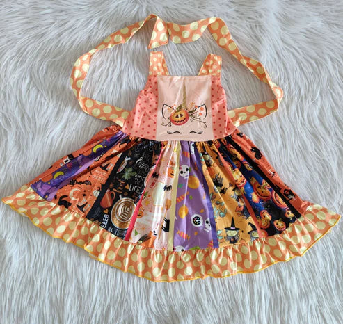 4.23 RTS NO MOQ ETA 5/7days arrived B18-11 Pumpkin Smiley Strap Dress