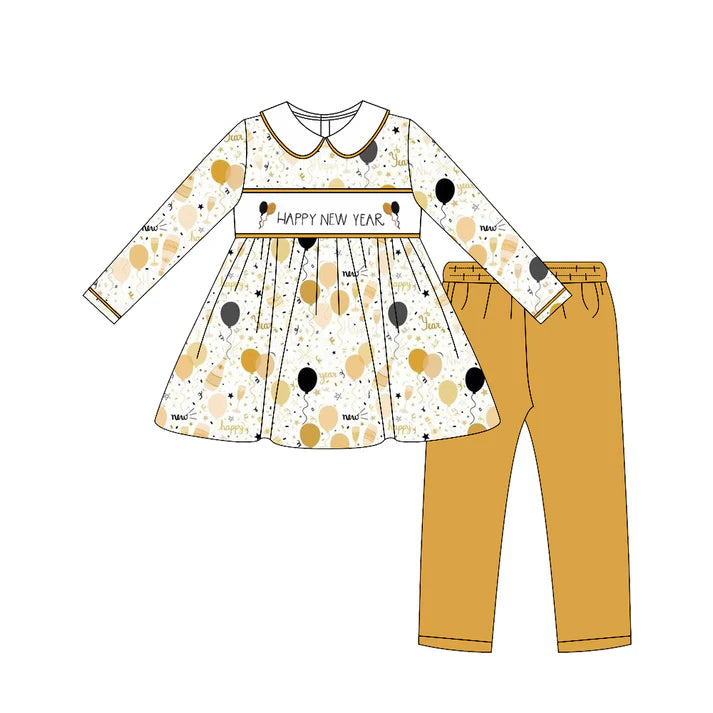 9.27   GLP2901 Baby Girls Happy New Year Balloons Tunic Legging Pants Clothes Sets Preorder