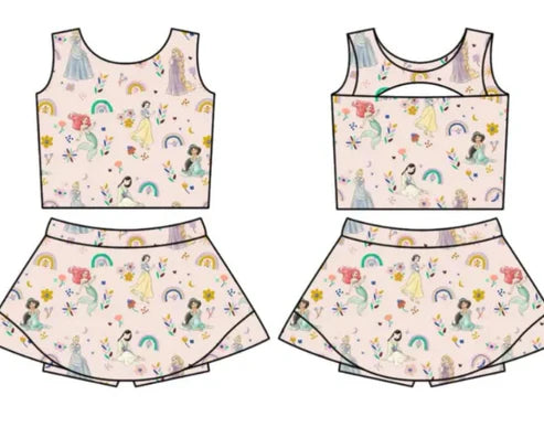 4.30  Custom Baby Girls Pink Sleeveless Princess Top Skorts Set(MOQ 3)