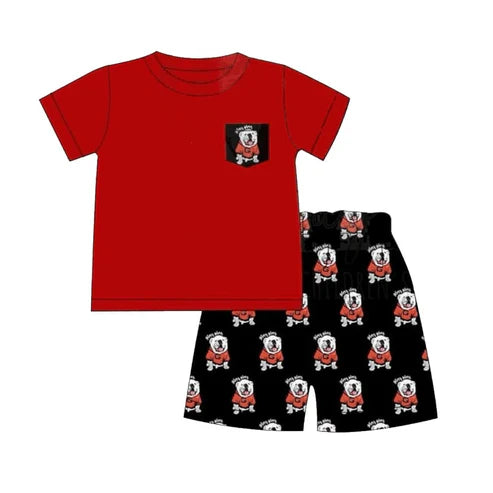 7.4 Custom Moq 3 Baby Boys Red Pocket Top Geogia Dog Team Shorts Outfits Clothes Sets
