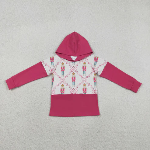 11.27 GT1043 Baby Girls Hot Pink Long Sleeves Bows King Plaid Santa Hoodies Top