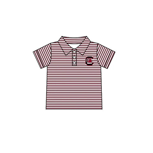 6.21 Custom Moq 3 Baby Boys Short Sleeves Dark Red Stripes Button Bull C Team Polo Shirts Top