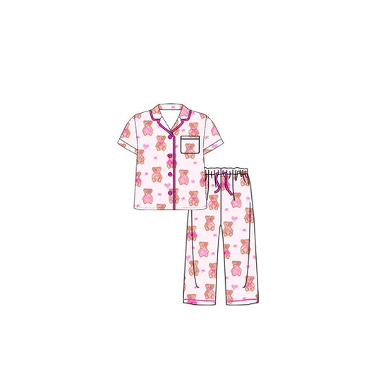 12.6 MOQ:5pcs GSPO2233 pre-order toddler girl clothes bear print girl pajamas set