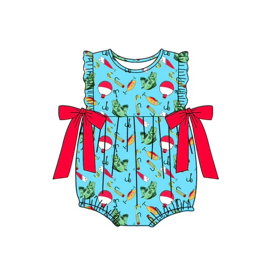 L-3.4 SR2708 Baby Infant Girls Fishing Bows Ruffles Rompers preorder