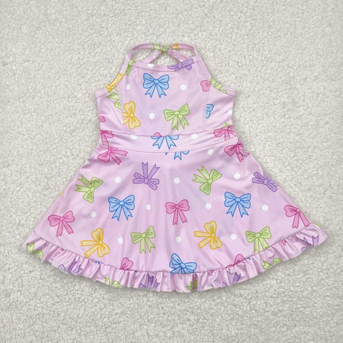 4.30 Sibling Baby Girls Strap Bows Floral Camo Print Yoga Activity Wear Ruffle Knee Length Dresses