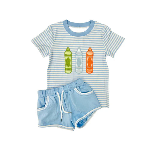 11.19 MOQ:5pcs BSSO1680 pre-order baby boy clothes crayon toddler boy back to school summer outfit
