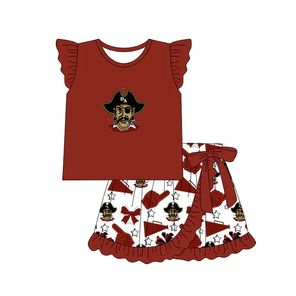 7.10 Custom Moq 3 Baby Girls RAIDERS team Tunic Top Ruffle Skirt Sets
