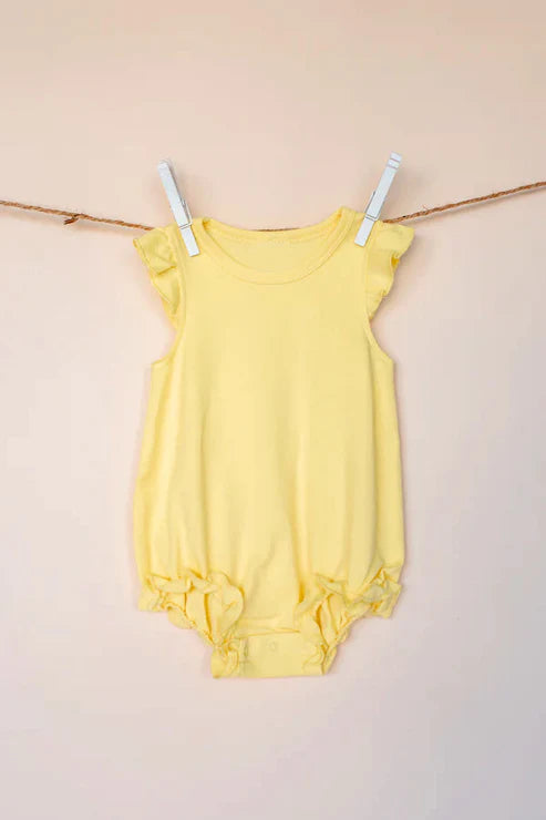4.1 SR2997 Baby Infant Girls Yellow Flutter Sleeves Ruffle Rompers Preorder