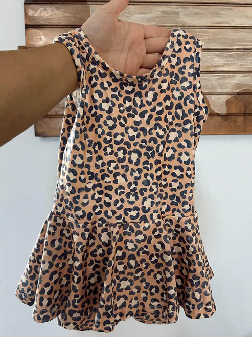 4.21 SR3070 Baby Girls Sleeveless Khaki Leopard Skort Jumpsuits Preorder