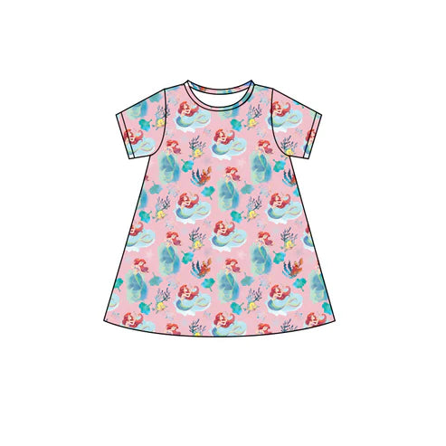 4.22  GSD2495 Baby Girls Pink Short Sleeves Mermaid Fishes Knee Length Dresses Preorder