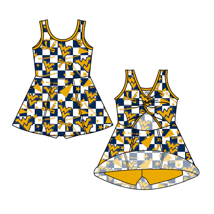 7.8 Custom Moq 3 Baby Girls Sleeveless WV Plaid Bows ﻿Plaid Shorts Team Knee Length Dresses