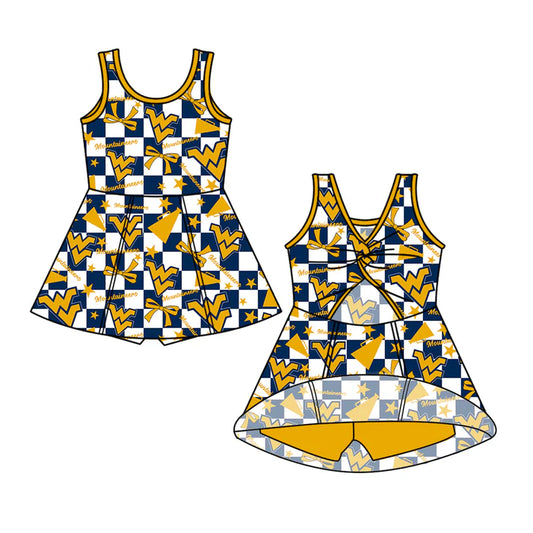 7.8 Custom Moq 3 Baby Girls Sleeveless WV Plaid Bows Plaid Shorts Team Knee Length Dresses