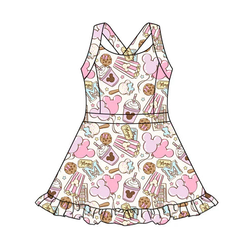 4.4 GSD2341 Baby Girls Strap Cartoon Mouse Chip Yoga Active Knee Length Dresses Preorder