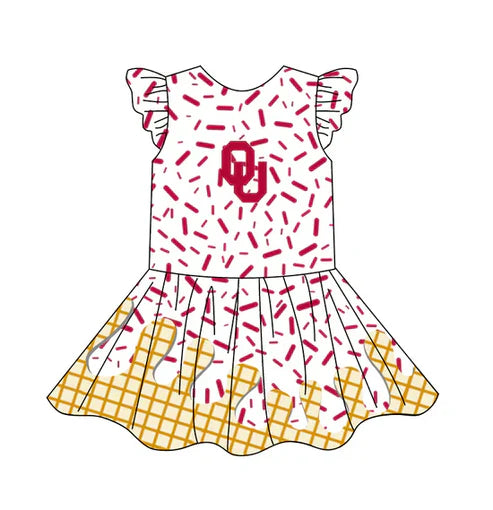5.16 Preorder(Moq 3) Baby Girls Team Ice Cream Drips OU Knee Length Dress