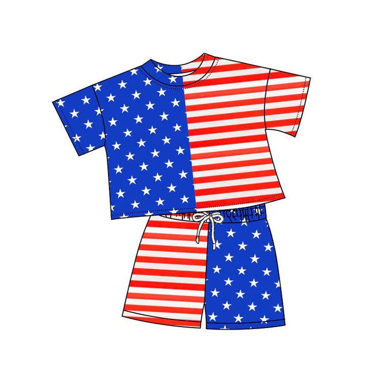 11.12 MOQ：5pcs GSSO2852 pre-order baby girl clothes star print toddler girl summer outfit