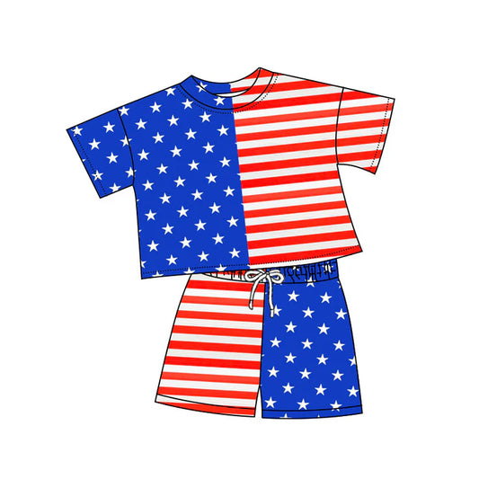 11.12 MOQ：5pcs GSSO2852 pre-order baby girl clothes star print toddler girl summer outfit