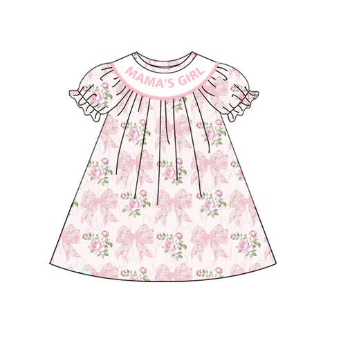 6.19  GSD2532 Baby Girls Pink Sort Ruffle Sleeves Mama's Girl Bows Flowers Knee Length Dress Preorder